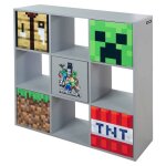 tagre minecraft 9 compartiments et 5 portes push - open gris - motifs multicolore