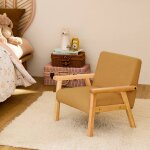 Fauteuil scandinave enfant bouclette et bois d'h�v�a isak kid moutarde
