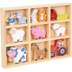 Figurines en bois animaux ferme beige