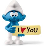 Figurine schtroumpf avec panneau bleu