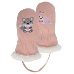 Gants 2 / 4 ans en polaire, doubl�s imitation fourrure, reli� par un cordon rose escargot