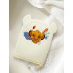 Gant de toilette disney ludique brod� t�te de simba jaune pastel