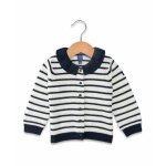 Gilet 100% coton b�b� fille fond naturel raye indigo