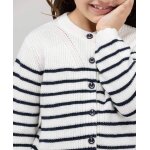 Gilet 100% coton fille fond naturel raye indigo