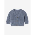 Gilet bb col v en maille grosse jauge bleu gris