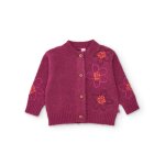 Gilet b�b� fille en tricot avec broderie florale et coupe crois�e violet