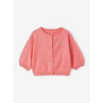 Gilet b�b� en tricot broderie coeur corail