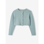 Gilet bolro fille en maille pointelle bleu gris