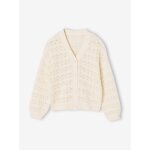 Gilet fille maille ajour�e �cru