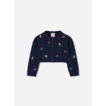 Gilet fille en maille broderie fleurs bleu