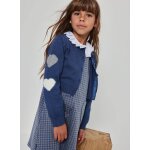 Gilet fille en maille avec coeurs bleu