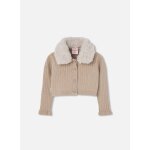 Gilet fille en maille avec col beige