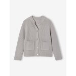 Gilet fille maille fine mousseuse gris chin�
