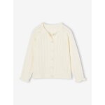 Gilet fille en maille mousseuse ajoure cru