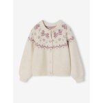 Gilet fille nol motifs jacquard dtails brillants cru