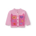 Gilet fille en tricot doux boutonn� sur le devant rose