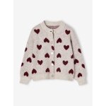 Gilet jacquard coeurs fille beige dor
