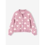 Gilet jacquard coeurs fille lilas