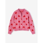Gilet jacquard coeurs fille vieux rose