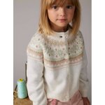 Gilet jacquard fille maille fantaisie fil brillant cru