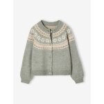Gilet jacquard fille maille fantaisie fil brillant vert de gris Gilet jacquard fille maille fantaisie fil brillant vert de gris