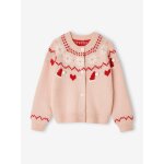 Gilet jacquard noël détails brillants fille rose poudré Gilet jacquard noël détails brillants fille rose poudré