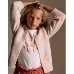 Gilet long en maille avec lurex et broderie orange clair