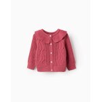 Gilet en maille ajoure avec volants rose fonc
