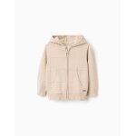 Gilet en maille � capuche et lignes en relief beige clair