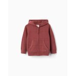 Gilet en maille � capuche et lignes en relief marr�n