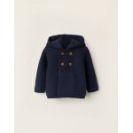 Gilet en maille avec capuche et pompon bleu fonc
