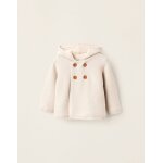 Gilet en maille avec capuche et pompon gris clair