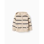 Gilet en maille � capuche et rayures beige clair