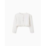 Gilet en maille court avec ourlet � volants blanc