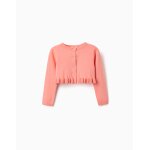 Gilet en maille court avec ourlet � volants corail clair