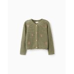 Gilet en maille avec fleurs brod�es vert fonc�
