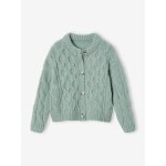 Gilet maille torsade fille vert de gris