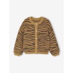 Gilet motif animalier en maille mousseuse fille chocolat