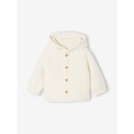 Gilet naissance � capuche en molleton matelass� �cru