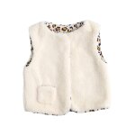 Gilet sans manche bb en sherpa et intrieur gaze de coton lopard ecru