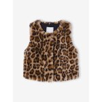 Gilet sans manches fille fausse fourrure marron imprim