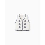 Gilet sans manches en maille coton avec fleurs brod�es beige clair
