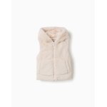 Gilet sans manches en peluche douce synth�tique � capuche blanc
