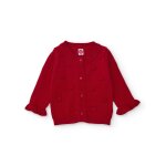 Gilet en tricot pour b�b� avec fleurs en relief rouge