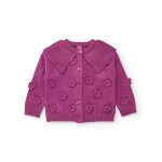 Gilet en tricot fille � d�tails floraux et toucher doux violet