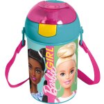 Gourde enfants barbie 450 ml pvc pop - up avec sangle et bec anti - fuite bleu turquoise