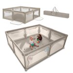 Grand parc b�b� willow xl avec c�t�s en maille et grille de protection beige sand