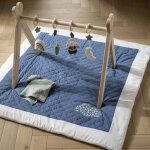 Grand tapis de jeu en coton matelass� - petit nuage blanc / bleu