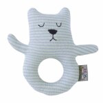 Hochet tricoté en coton bio bleu, ourson Hochet tricoté en coton bio bleu, ourson
