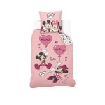 Housse de couette disney mickey et minnie coton rose